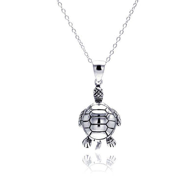 Sterling Silver Necklace with Modish High Polished Large Turtle Pendant