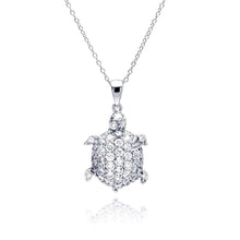 Load image into Gallery viewer, Sterling Silver Necklace with Fancy Turtle Covered with Clear Czs Pendant