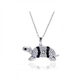 Sterling Silver Necklace with Stylish Paved Clear & Black Czs Turtle Pendant