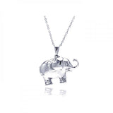 Sterling Silver Necklace with Fancy Elephant Inlaid with Clear Czs Pendant