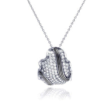 Load image into Gallery viewer, Sterling Silver Necklace with Micro Paved Clear Czs with Stripe Pattern Design Fancy Cut Pendant