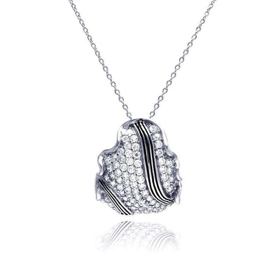 Sterling Silver Necklace with Micro Paved Clear Czs with Stripe Pattern Design Fancy Cut Pendant