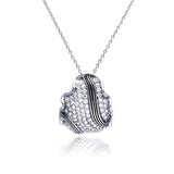 Sterling Silver Necklace with Micro Paved Clear Czs with Stripe Pattern Design Fancy Cut Pendant