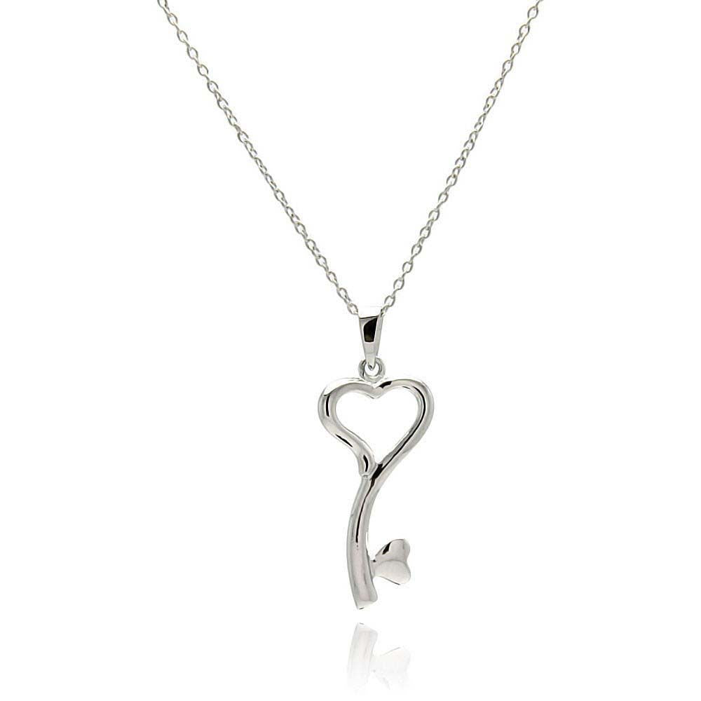 Sterling Silver Necklace with Plain Open Heart Key PendantAnd Pendant Dimensions: 25.5MMx12MM