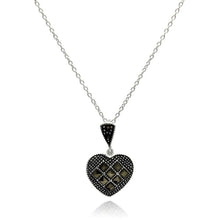 Load image into Gallery viewer, Sterling Silver Necklace with Black Rhodium Plated Marcasite Heart Inlaid with Princess Cut Czs PendantAnd Chain Length of 16 -18  AdjustableAnd Pendant Dimensions: 13.3MMx13.75MM