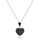 Sterling Silver Necklace with Black Rhodium Plated Marcasite Heart Inlaid with Princess Cut Czs PendantAnd Chain Length of 16 -18  AdjustableAnd Pendant Dimensions: 13.3MMx13.75MM