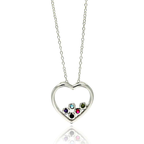 Sterling Silver Necklace with Heart Glass Pendant with Multi-Colored Czs InsideAnd Pendant Dimensions of 18.5MMx18.5MM