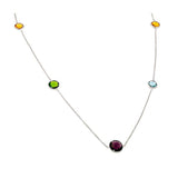 Sterling Silver Classy Necklace with Assorted Color Czs on Bezel SettingAnd Chain Length of 36 And Stone Diameter: 13.6MMx11MM