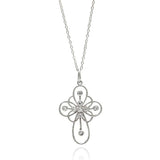 Sterling Silver Necklace with Stylish Cut-Out Cross Inlaid with Clear Czs PendantAnd Chain Length of 16  AdjustableAnd Pendant Dimensions: 30.7MMx20.3MM