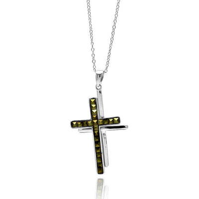 Sterling Silver Rhodium Plated Clear CZ Cross Pendant Necklace