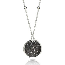 Load image into Gallery viewer, Sterling Silver Necklace with Black Rhodium Plated Round Hammered Inlaid with Clear Czs PendantAnd Chain Length of 16 -18 And Pendant Diameter: 24MM
