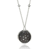 Sterling Silver Necklace with Black Rhodium Plated Round Hammered Inlaid with Clear Czs PendantAnd Chain Length of 16 -18 And Pendant Diameter: 24MM