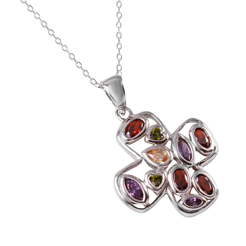 Sterling Silver Multi Color CZ Cross Necklace