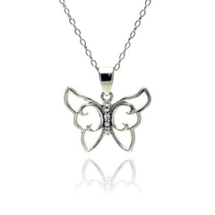 Sterling Silver Necklace with Trendy High Polished Open Butterfly with Centered Clear Czs PendantAnd Chain Length of 16 -18  Adjustable