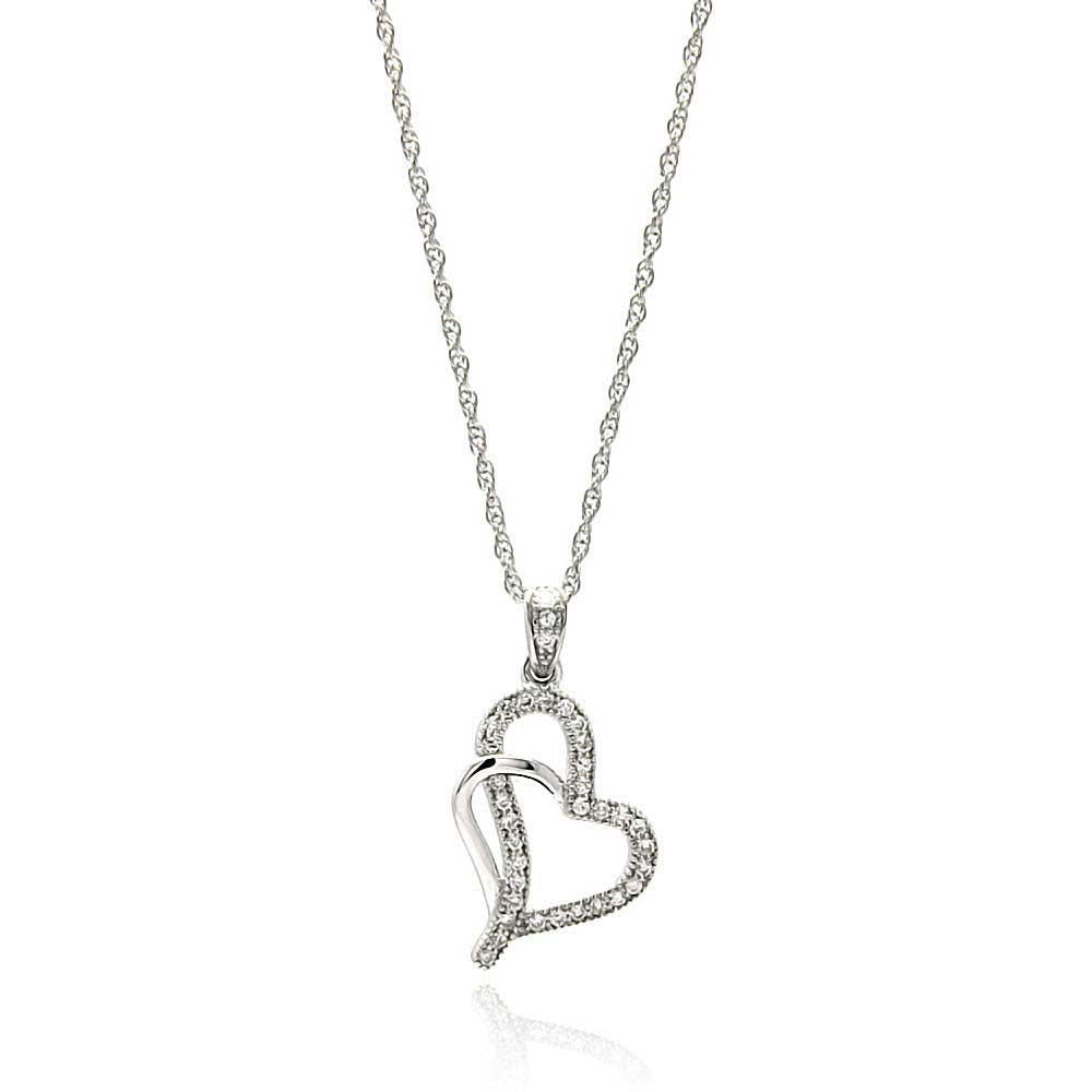 Sterling Silver Necklace with Double Open Heart Design Inlaid with Clear Czs PendantAnd Chain Length of 16 -18  AdjustableAnd Pendant Dimensions: 17MMx12MM