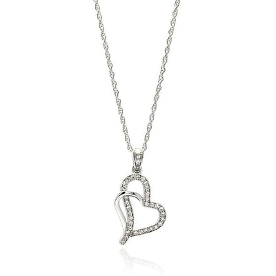 Sterling Silver Necklace with Double Open Heart Design Inlaid with Clear Czs PendantAnd Chain Length of 16 -18  AdjustableAnd Pendant Dimensions: 17MMx12MM