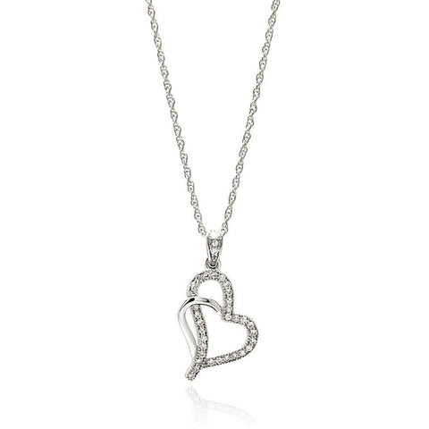 Sterling Silver Necklace with Double Open Heart Design Inlaid with Clear Czs PendantAnd Chain Length of 16 -18  AdjustableAnd Pendant Dimensions: 17MMx12MM