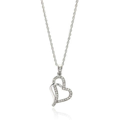 Sterling Silver Necklace with Double Open Heart Design Inlaid with Clear Czs PendantAnd Chain Length of 16 -18  AdjustableAnd Pendant Dimensions: 17MMx12MM