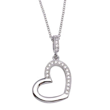 Load image into Gallery viewer, Sterling Silver Necklace with Sideways Open Heart Inlaid with Clear Czs PendantAnd Chain Length of 16 -18  AdjustableAnd Pendant Dimensions: 21MMx14MM