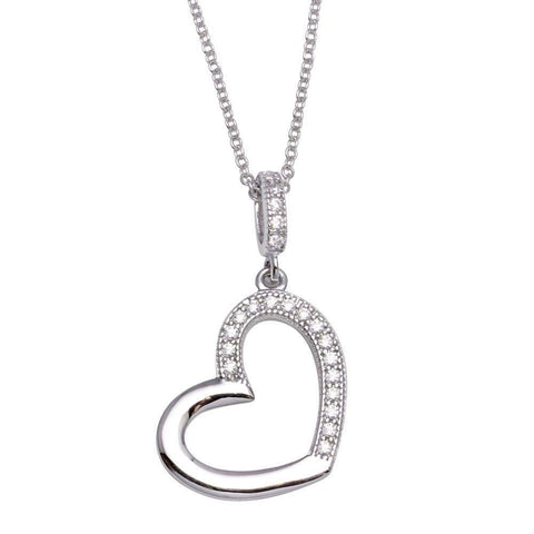 Sterling Silver Necklace with Sideways Open Heart Inlaid with Clear Czs PendantAnd Chain Length of 16 -18  AdjustableAnd Pendant Dimensions: 21MMx14MM