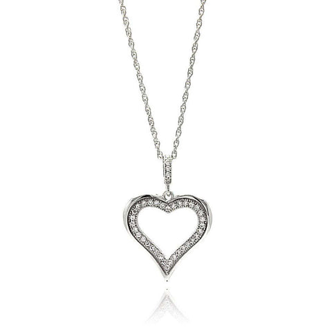 Sterling Silver Necklace with Trendy Open Heart Inlaid with Clear Czs PendantAnd Chain Length of 16 -18  AdjustableAnd Pendant Dimensions: 18MMx18MM