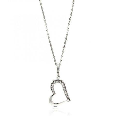 Sterling Silver Necklace with Sideways Open Heart Inlaid with Clear Czs PendantAnd Chain Length of 16 -18  AdjustableAnd Pendant Dimensions: 21MMx14MM