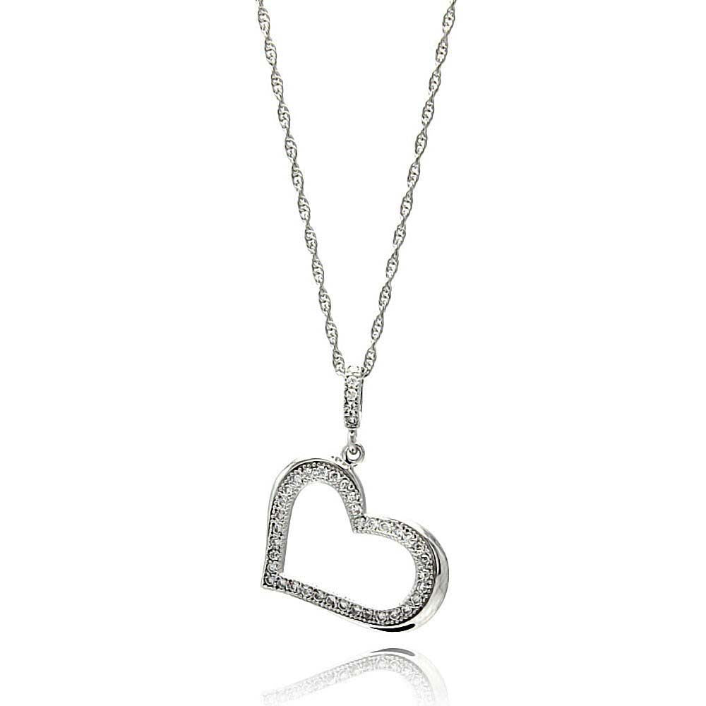 Sterling Silver Necklace with Fancy Sideways Micro Paved Heart PendantAnd Chain Length of 16 -18  AdjustableAnd Pendant Dimensions: 20MMx16MM