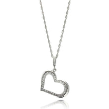 Load image into Gallery viewer, Sterling Silver Necklace with Fancy Sideways Micro Paved Heart PendantAnd Chain Length of 16 -18  AdjustableAnd Pendant Dimensions: 20MMx16MM