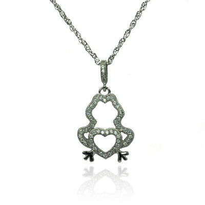 Sterling Silver Necklace with Stylish Micro Paved Frog and Heart Design PendantAnd Chain Length of 16 -18  AdjustableAnd PENdant Dimensions: 20MMx13.5MM