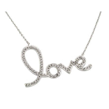 Load image into Gallery viewer, Sterling Silver Necklace with Word Paved Czs  love  PendantAnd Chain Length of 16 -18  AdjustableAnd Pendant Dimensions: 22.2MMx31.6MM