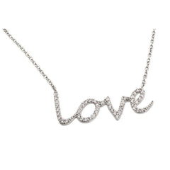 Sterling Silver Necklace with Modish Paved Clear Czs  Love  PendantAnd Chain Length of 16 -18  Adjustable