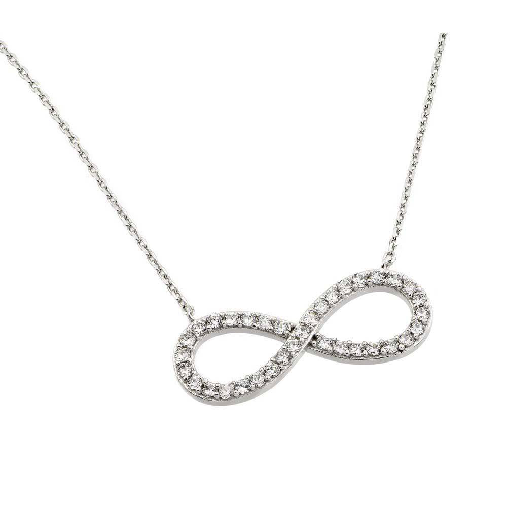 Sterling silver rhodium plated clear cz infinity pendant Necklace