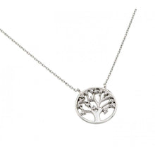 Load image into Gallery viewer, Sterling Silver Necklace with Round Tree of Life Inlaid with Clear Czs Pendant and Chain Length of 16 -18  Adjustable And Pendant Diameter: 13.4MM