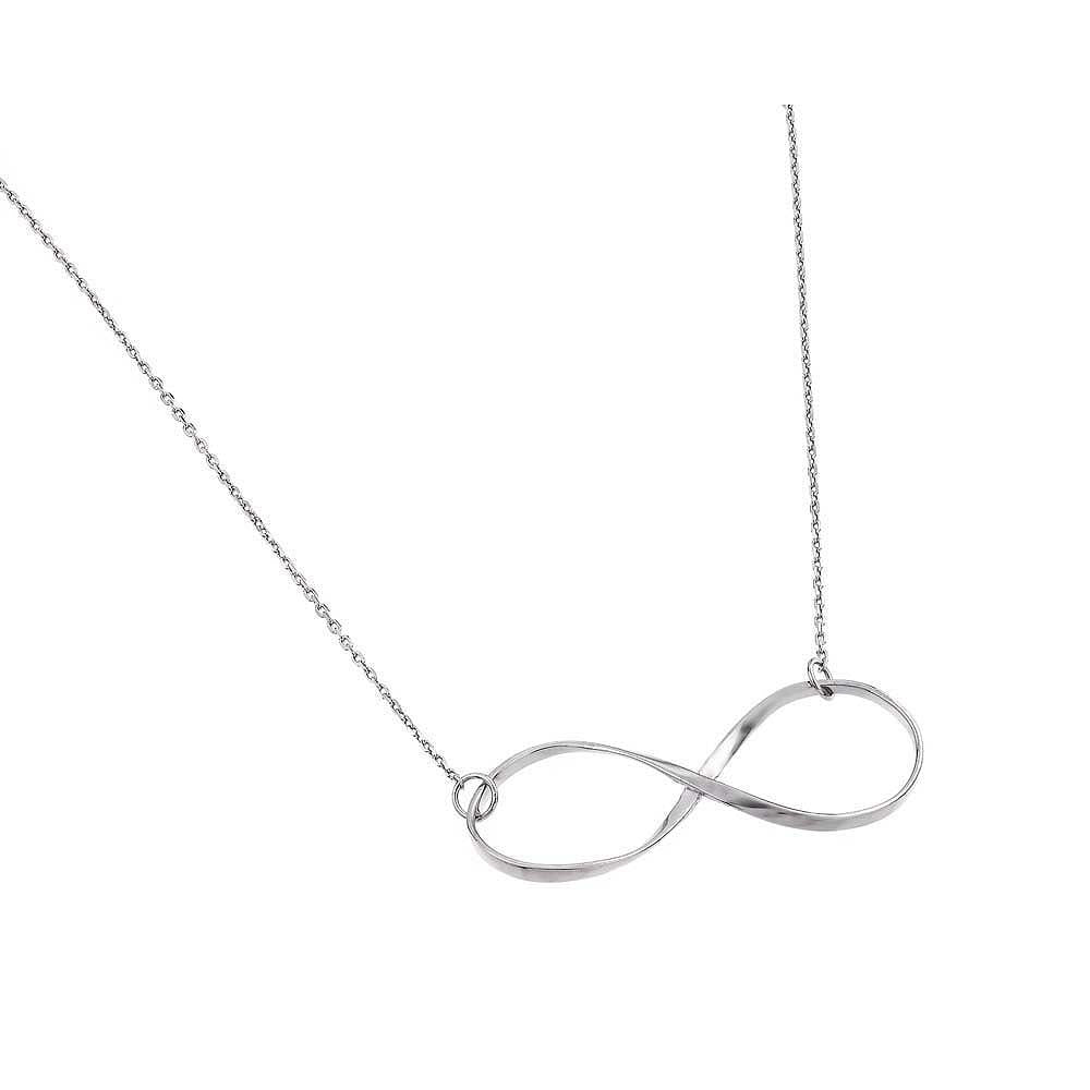 Sterling Silver Rhodium Plated Necklace with Trendy Infinity PendantAnd Chain Length of 16 -18  AdjustableAnd Pendant Dimensions: 35.2MMx14.1MM