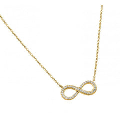 Sterling Silver Gold Plated Necklace with Modish Infinity Pendant Inlaid with Clear CzsAnd Chain Length of 18 And Pendant Dimensions: 19.8MMx9.2MM