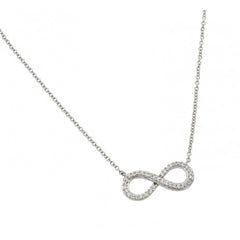 Sterling Silver Rhodium Plated Necklace with Modish Infinity Pendant Inlaid with Clear CzsAnd Chain Length of 18 And Pendant Dimensions: 19.8MMx9.2MM