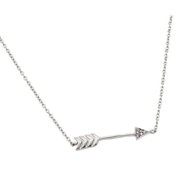 High Polished Sterling Silver Rhodium Plated Arrow Necklace with Small Round CZ StonesAnd Chain Length of 16  Plus 2  Extension