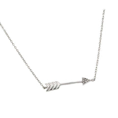 High Polished Sterling Silver Rhodium Plated Arrow Necklace with Small Round CZ StonesAnd Chain Length of 16  Plus 2  Extension