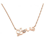 Sterling Silver Rose Gold Plated Necklace with Word  Love  Inlaid with Clear Czs PendantAnd Chain Length of 16  with 2  ExtensionAnd Pendant Dimensions: 26.2MMx11.5MM