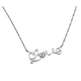 Sterling Silver Rhodium Plated Clear CZ Love Pendant Necklace