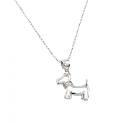 Sterling Silver Necklace with Dog Inlaid with Clear Czs PendantAnd Chain Length of 18  AdjustableAnd Pendant Dimensions: 17.8MMx19MM