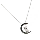 Sterling Silver Necklace with Black Plated Paved Black Czs Moon and Owl PendantAnd Chain Length of 18  AdjustableAnd Pendant Dimensions: 16.9MMx14.2MM