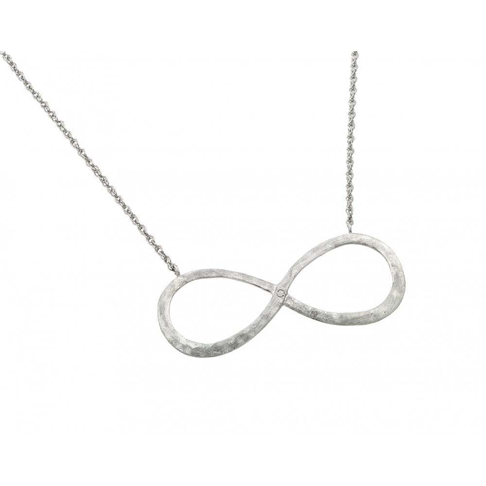 Sterling Silver Rhodium Plated Necklace with Brush Finish Infinity PendantAnd Chain Length of 18  AdjustableAnd Pendant Dimensions: 46.8MMx20.4MM