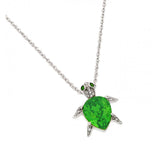 Sterling Silver Necklace with Fancy Light Green Cz Turtle Inlaid with Clear Czs PendantAnd Chain Length of 18  AdjustableAnd Pendant Dimensions: 20.8MMx17.5MM