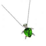 Sterling Silver Necklace with Fancy Green Cz Turtle Inlaid with Clear Czs PendantAnd Chain Length of 18  AdjustableAnd Pendant Dimensions: 20.8MMx17.5MM