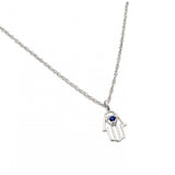 Sterling Silver Necklace with Stylish Hamsa Centered with Blue Sapphire Cz PendantAnd Chain Length of 18  AdjustableAnd Pendant Dimensions: 16.3MMx8.8MM