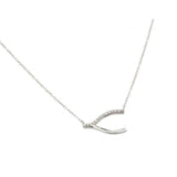 Sterling Silver Necklace with Sideways Wishbone Inlaid with Clear Czs PendantAnd Chain Length of 18  AdjustableAnd Pendant Dimensions: 11.8MMx19.5MM