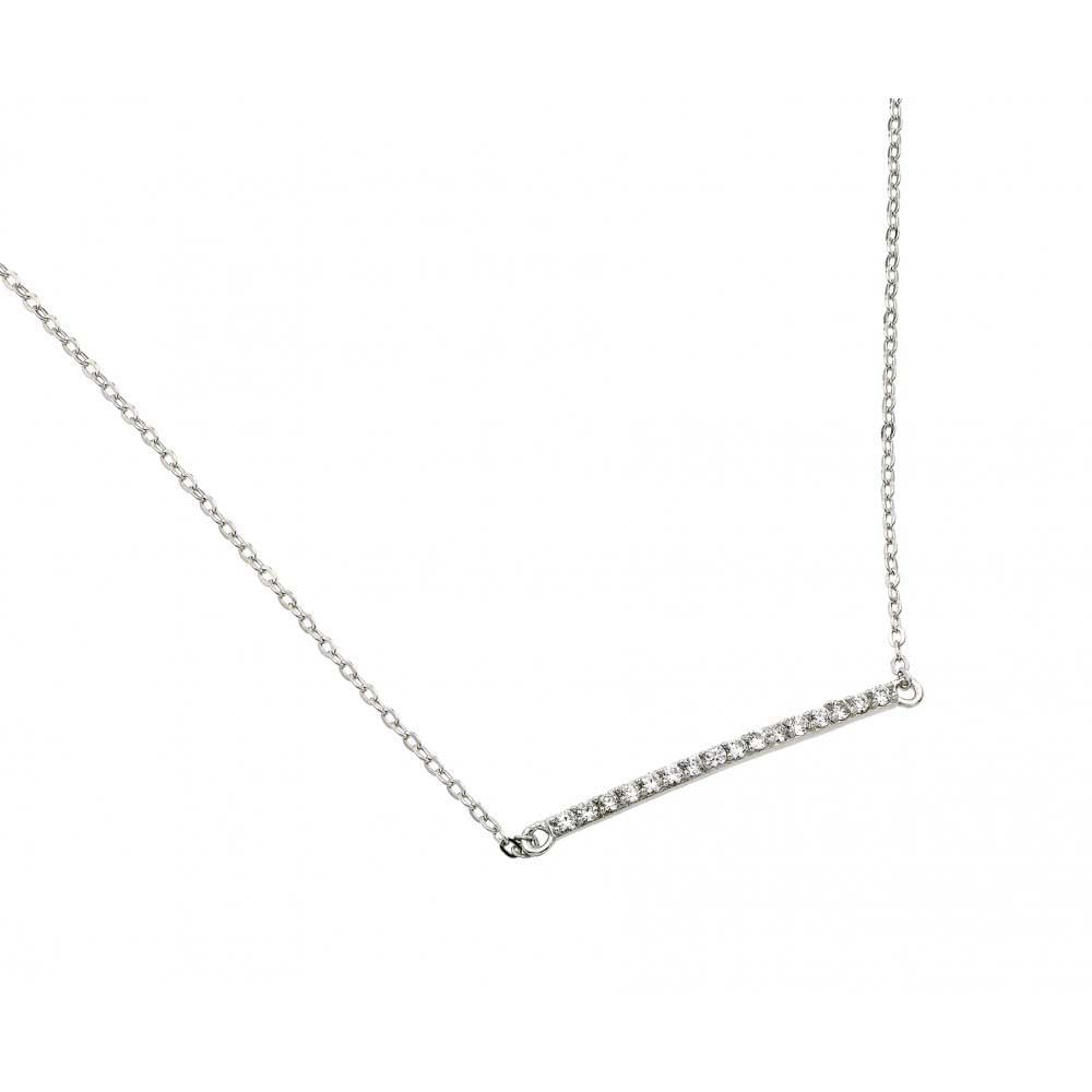 Sterling Silver Necklace with Sideways Paved Czs Bar PendantAnd Chain Length of 16 And Pendant Dimensions: 31MMx2.3MM