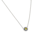 Sterling Silver Necklace with Fancy Yellow Evil Eye Inlaid with Clear Czs PendantAnd Chain Length of 18  AdjustableAnd Pendant Diameter: 7.6MM