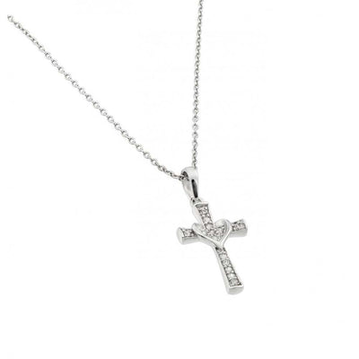 Sterling Silver Rhodium Plated Clear CZ Cross Pendant Necklace
